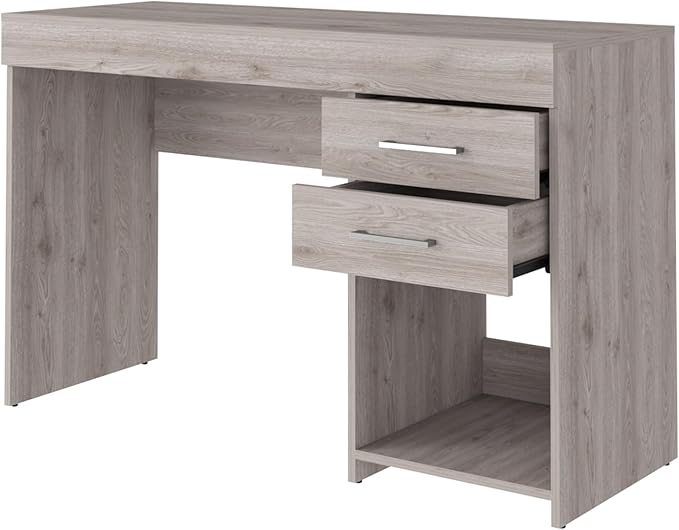 Austin Writing Computer Desk with Two Drawers and Open Shelf - Modern Home Office Desk for Small Spaces - Gray