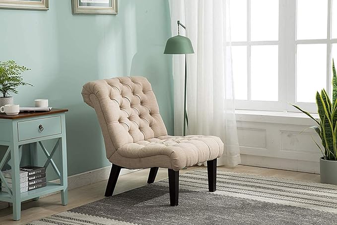 HAOBO Home Armless Accent Chair Button Tufted Slipper Chair Side Chair for Living Room Bedroom Funiture