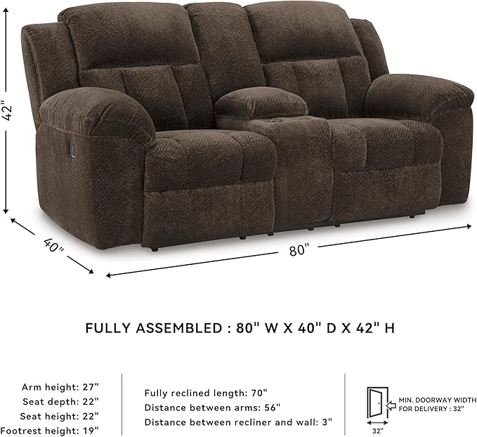 Signature Design by Ashley Frohn Modern Manual Double Reclining Loveseat with Console Storage and Cup Holders Dark Brown