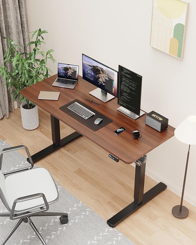 Standing Desk Small Height Adjustable Electric Stand up Desk 40 x 24 Sit Stand Computer Home Office Desk with Splice Board Black Frame/Walnut Top