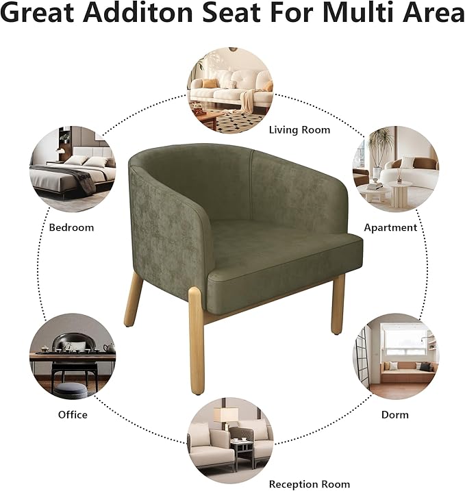 Living Room ChairsLiving Room ArmchairComfortable Accent ChairSolid Wood Legs Load 350 Lbsfor OfficeLiving RoomBedroomApartment(Dark Green)