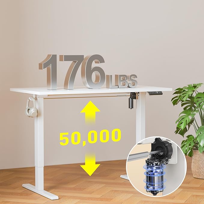 48x24 Inches Whole Piece Electric Standing Desk Seamless One Piece Height Adjustable Sit to Stand up Desk for Home Office Ergonomic Computer Workstation White