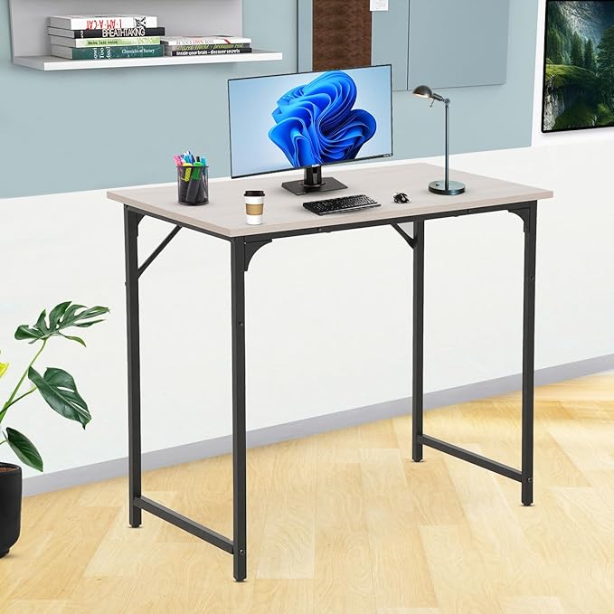 NChanmar 32 Inch Computer Desk Office Desk Gaming Desk with Metal Frame Writing Workstation for Home Office Space Saving Computer Table for Small Space (Nature) 31x19.6x29