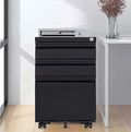 Black 3 Drawer Mobile File Cabinet with Lock Under Desk Storage Metal Filing Cabinets for Home Office Organizer Letters/Legal/A4 Fully Assembled (Black)