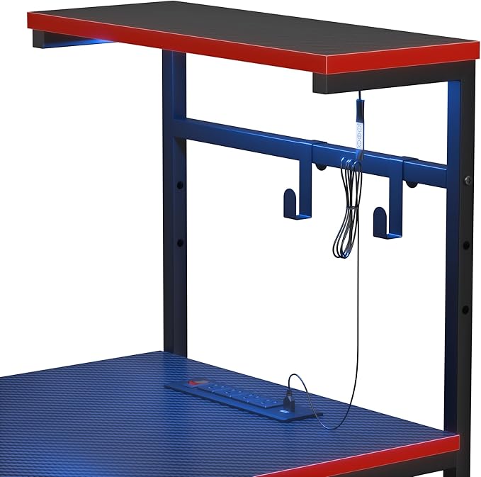 Computer Desk 44 Inch Electric Standing Desk Led Gaming Table with Power Outlets Hooks and Storage Bag 4 Tiers Reversible Shelve Writing Work Study for Student Teacher Office Home