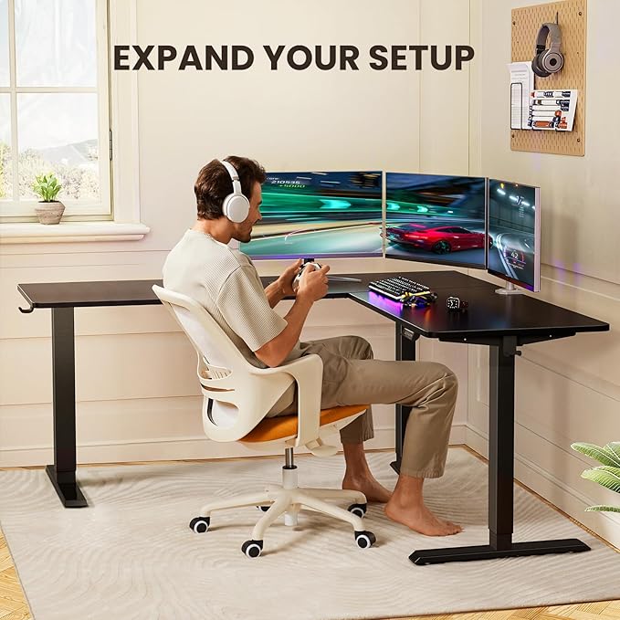 ErGear L Shaped Standing Desk 75 x 63 Electric Adjustable Height Sit Stand Desk Ergonomic Large Computer Table Left &amp Right Interchangeable Installation Suitable for Home Office Use Black