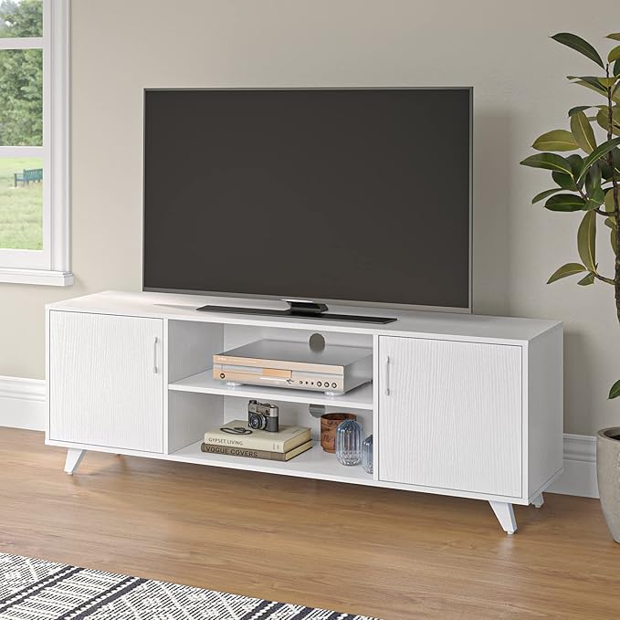Panana TV Stand Entertainment Center with 2 Doors and 2 Cubby Storages Cabinets for up to 65 inch for Living Room Bedroom (White 53.5 inch)