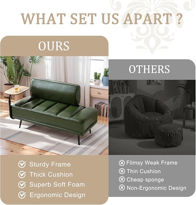55 Sofa Couch for Living Room with 360° Swivel Side TableUpholstered Small Couches for Bedroom Office or Apartment (Green)