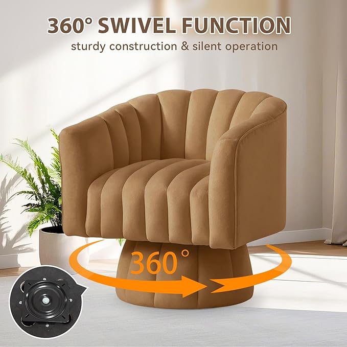 YSICK Swivel Accent Chair360°Swivel Barrel Chairs Mid-Century Chair with Wide Upholstered Modern Velvet Fabric Round Armchair for Living Room Lounge Bedroom