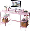 Computer Desk 55-inch with Storage Shelf - Pink Ideal Gaming Desk for Bedrooms Small Spaces and Home Offices Modern Writing Desk for PCs.