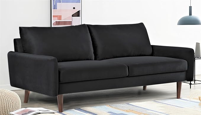 Kent Velvet Sofa for Modern Living Rooms and Compact Spaces Comfy 3 Seater Couch Studio Apartment Furniture with Sleek Design Black
