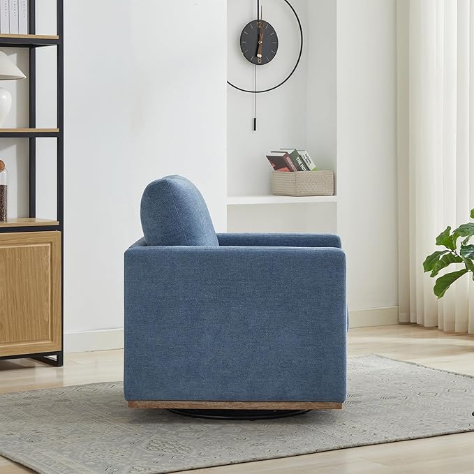 360° Swivel Accent Chair Square Modern Comfy Chair with Metal Base &amp Thicked Cushion Upholstered Lounge Reading Armchair Cloud Sofa Chairs for Living Room Bedroom Office Club(Chenille Blue)