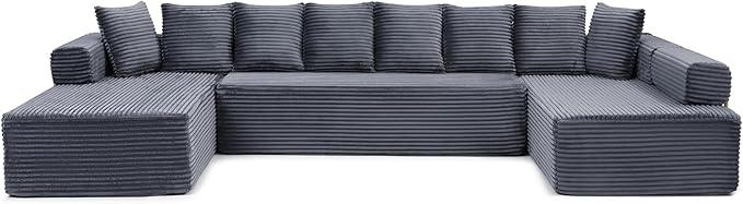 145 inch Modern Sectional Couch for Living Room Oversized Cloud Boneless Couch with Freely Movable Armrest and Fixed-Shape Frame Grey Modular Sofa U Shape Couches | No Assembly Required Free Combin
