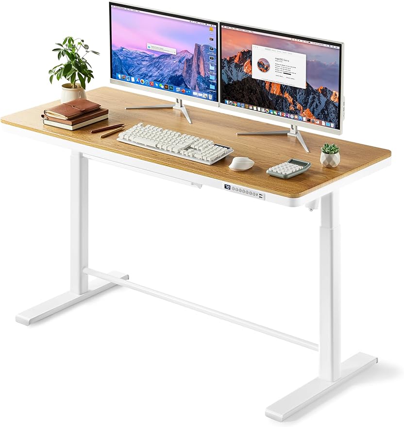 KINGSMITH 55x24 Inches Whole Piece Electric Standing Desk with Drawer Height Adjustable Stand up Desk for Home Office Ergonomic Sit to Stand Desk Computer Workstation Origin Wood