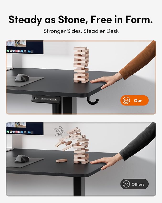 FEZIBO 60 x 24 Inchs Electric Standing Desk Height Adjustable Sit Stand Up Computer Office Desk with Splice Board Black Frame/Black Top