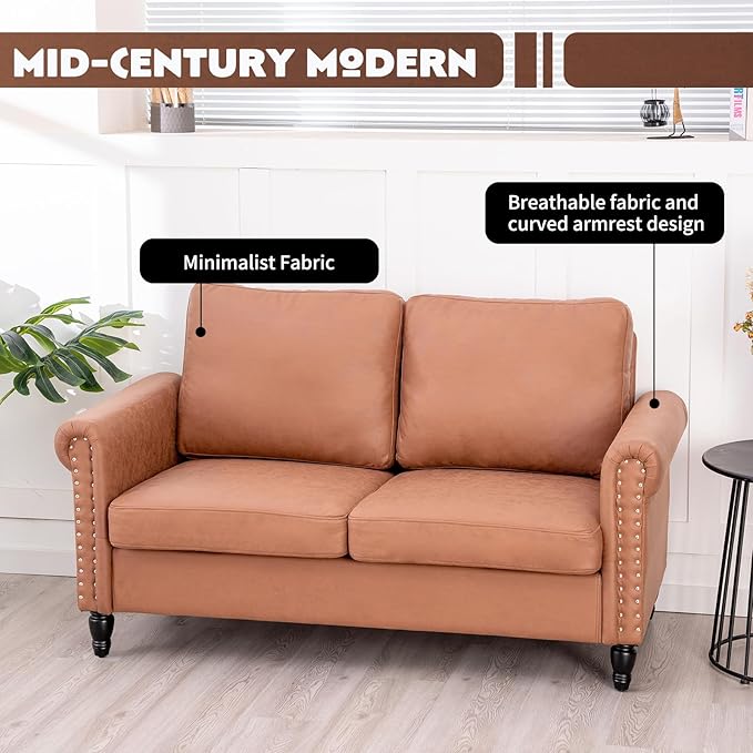 J.C.UP 57’’ Loveseat Sofa CouchLove Seat for Small Spaces Upholstered 2 Seat Sofa Couches Small Sofas with Solid Wood Legs Suitable for Living Room Bedroom Apartment