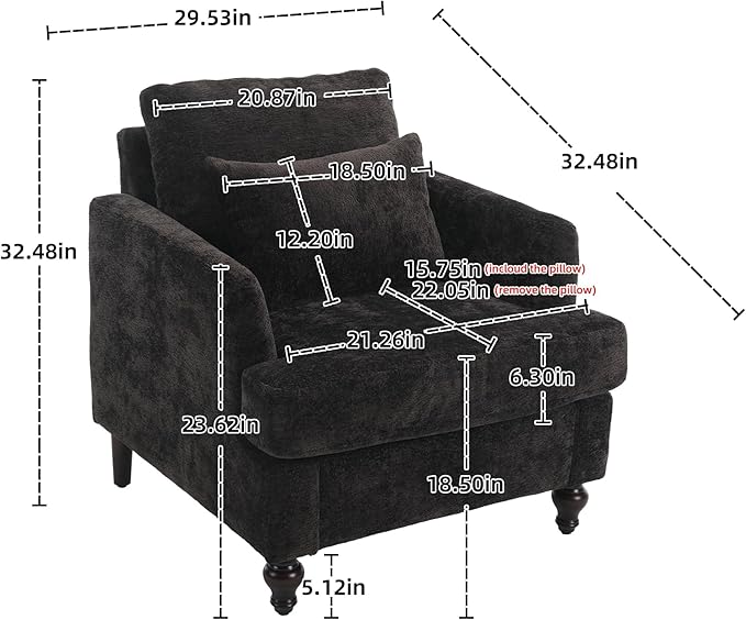 Mid Century Modern Linen Fabric Accent Chair for Living Room Bedroom Guest Room Office Apartment Waiting Room Furniture Upholstered Armchair Reading Accent Chairs (Black)