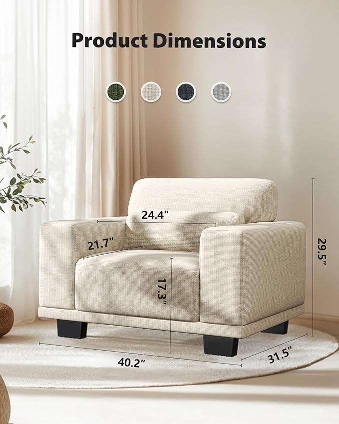 Pipishell Modern Accent Chair Oversized Armchair with Wide Seat Armrests &amp Thick Cushion Reading Chairs Comfy Arm Chair Removable Sofa Cushion and CoverEasy to Install
