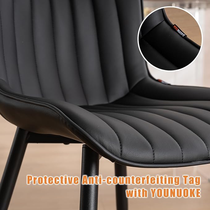 YOUNUOKE Black Dining Chairs Set of 2 Faux Leather Upholstered Kitchen &amp Dining Room Chairs with Back Mid Century Modern Minimalist Accent Chair Armless for Guest Reception Waiting Living Room