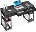 ODK Office Small Computer Desk: Home Table with Fabric Drawers &amp Storage Shelves Modern Writing Desk Black 48x16