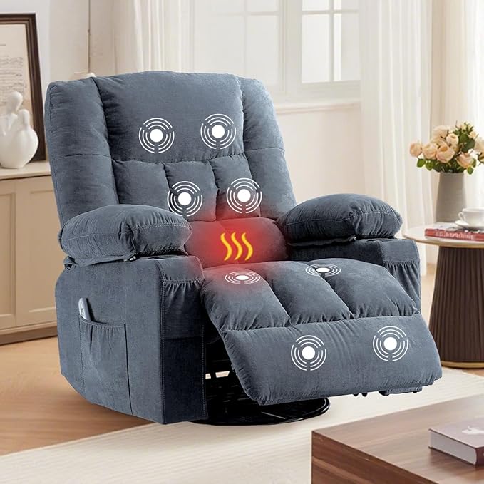 Recliner Chair with Cup Holders for Living Room Single Seat Manual Oversized Recliner with Ergonomic Side Pocket for Adult
