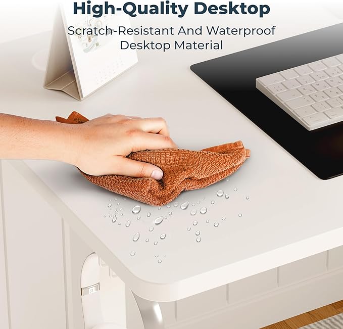 Adjustable Stand Up Desk with Memory Preset 55 x 24 Inch Standing Desks Electric Desk for Home Office with Splice Board (White)