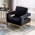 LukeAlon Elegant Velvet Accent Club Chair Upholstered Armchair with Gold Metal Legs Modern Single Sofa Chair Comfy Reading Chair with Open Back for Living Room Bedroom Black