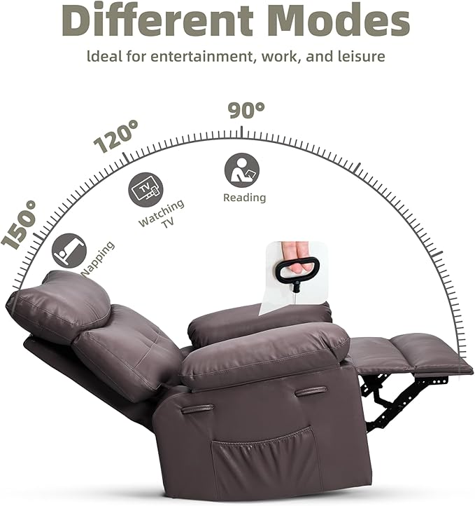 GarveeHome Recliner Chair - PU Leather Manual Recliner for Adults Lazy Chair with 1.5X Sponge Comfort Arm and Back for Living Room Bedroom