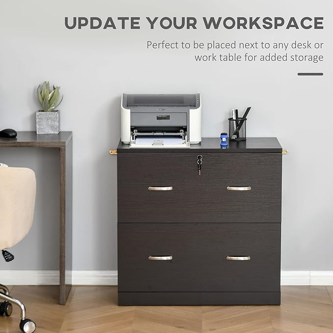 2-Drawer Small File Cabinet with Lock and Keys Vertical Storage Filing Cabinets with Hanging Bar for Letter Size Home Office Under Desk Storage OrganizerBrown