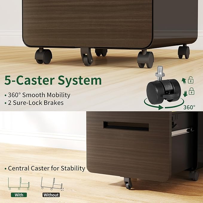 3 Drawer Filing Cabinet Lockable Metal File Cabinet Mobile File Cabinets for Home Office Under Desk Cabinets for Organizer A4/Letter/Legal Fully Assembled (Black)