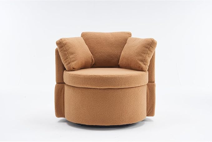 Teddy Fabric Swivel Storage Chair with Back Cushion Khaki 360° Swivel for Living Room