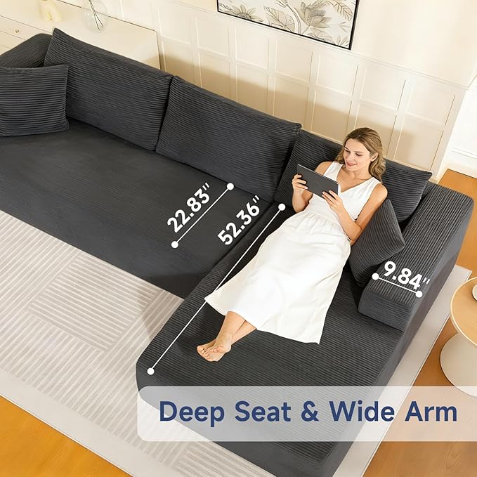 2025 New 108 Cloud Couch Sectional Modular Sectional Sofa with L-Shaped Chaise Deep Seat Sectional Modular Couch for Living Room No Assembly Required (Gray Right Facing Chaise)