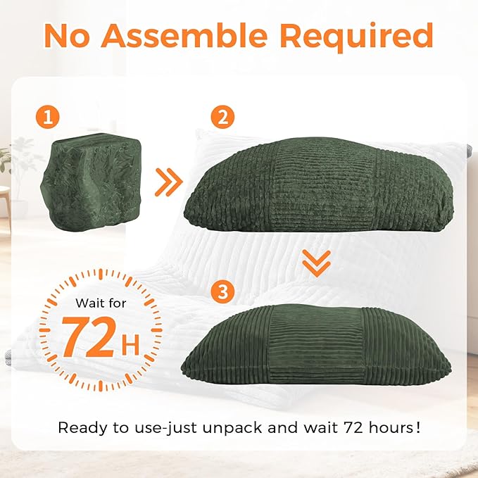 3 in 1 Giant Bean Bag Chair Convertible Bean Bag Bed for Adults and Kids Oversized Comfy Memory Foam Floor Sofa with Machine Washable Cover for Living Room Bedroom &amp Dorm(Green)