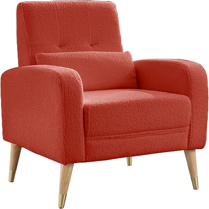 Dolonm Mid-Century Modern Accent Chair Upholstered Armchair Living Room Chair Comfy Single Sofa Chair with Sturdy Legs for Living Room Bedroom Red