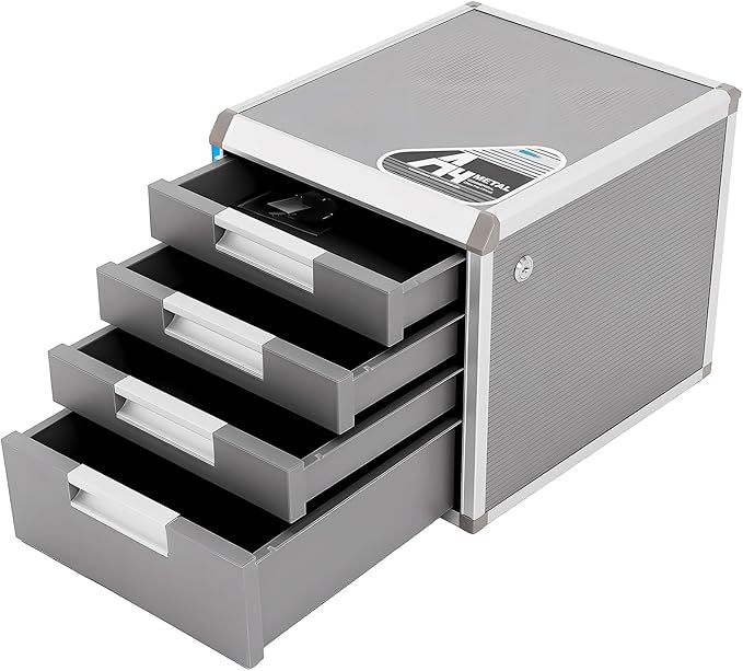 4 Drawers File CabinetAluminum Alloy File Storage Cabinet with Concave Handles Compact Desktop Drawer Organizer for Store Letters Books Documents12.4 D X 13.8 W X 11.7 H