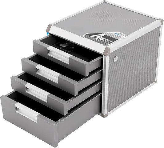 4 Drawers File CabinetAluminum Alloy File Storage Cabinet with Concave Handles Compact Desktop Drawer Organizer for Store Letters Books Documents12.4 D X 13.8 W X 11.7 H