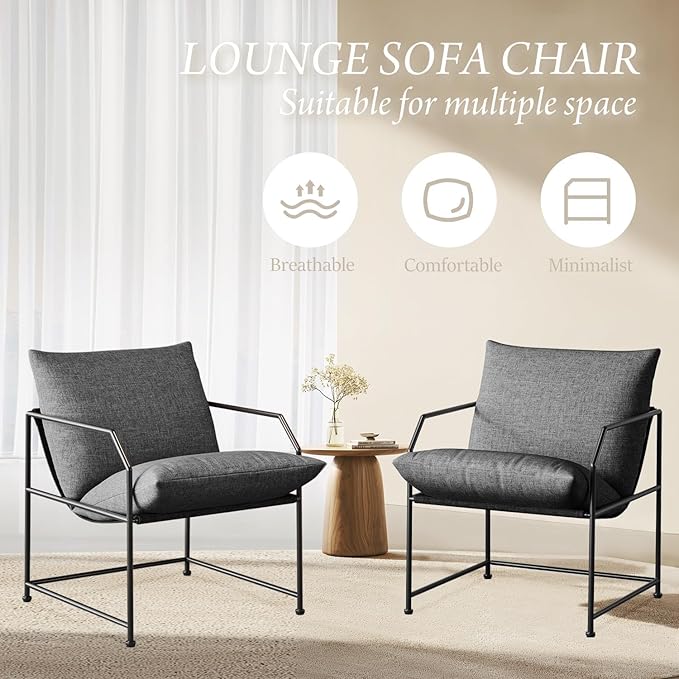 Accent Chair Living Room Chairs Accent Chairs Set of 2 Comfy Reading Chair for Bedroom Upholstered Lounge Chair Mid Century Modern Arm Chair Side Sofa Chair Armchair Waiting Room Chairs(Charcoal 2)