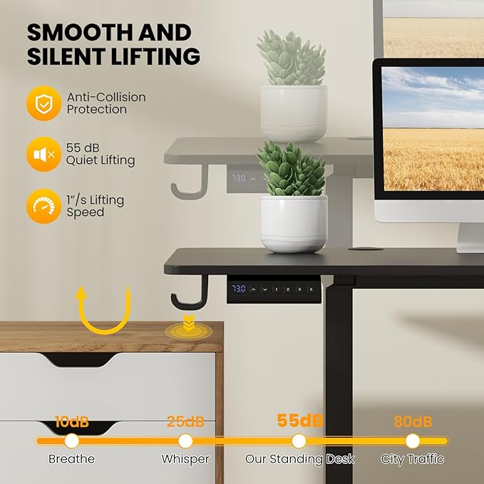 Tangkula 63 Inch Height Adjustable Electric Standing Desk Extra Large Sit Stand Desk with 3 Memory Height Settings Anti-Collision System 2 Hanging Hooks &amp Wire Holes Rising Desk for Home Offic