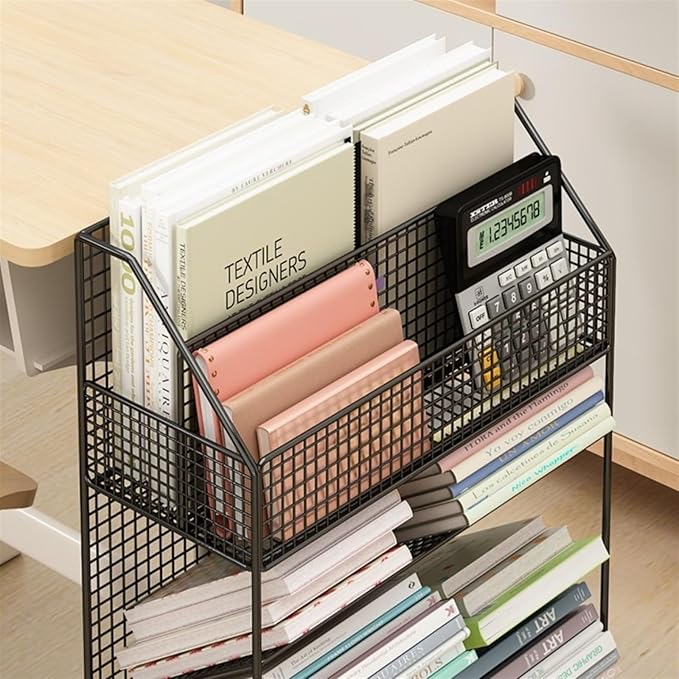 Mobile Filing Cabinet with Wheels Desk Bookshelf Document Book Storage Shelf Floor Simple Bookcase Wheeled Cart File Cabinet(Black)