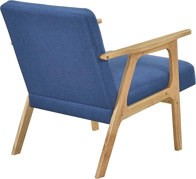 Lexicon Mid Century Modern Accent Chair Upholstered Lounge Armchair Single Sofa Seat Natural Finish Solid Wood Framed Comfy Side Chairs for Living Room/Bedroom/Office/Waiting Area Blue
