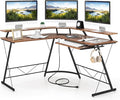 Giantex L Shaped Computer Desk with Power Outlet 51 Corner Computer Desk with Monitor Stand and Reversible Keyboard Tray Modern Gaming Desk with Hook Home Office Desk Workstation (Rustic Brown)