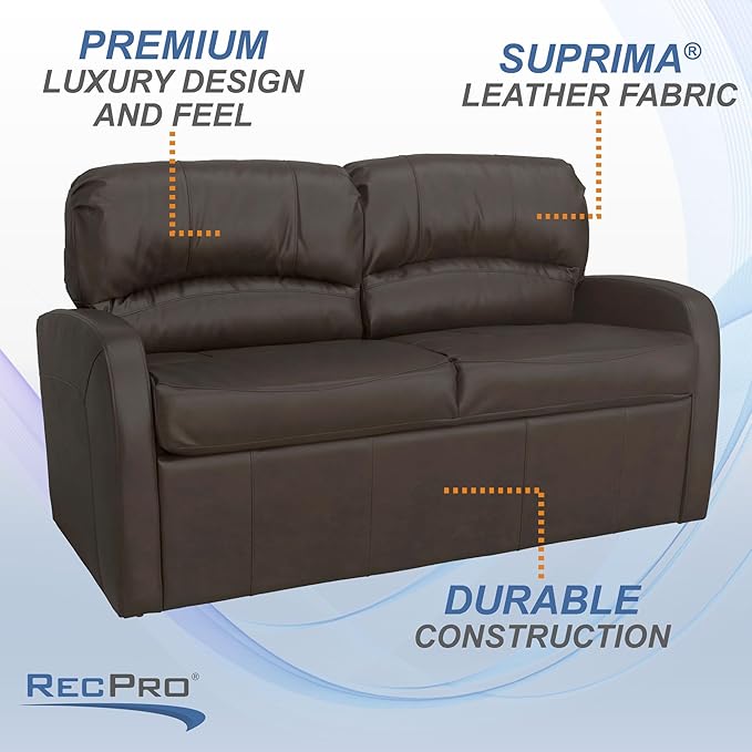 RecPro Charles 65 Jack Knife RV Sleeper Sofa with Arms | RV Furniture | Zero Wall Hugger (Chestnut)