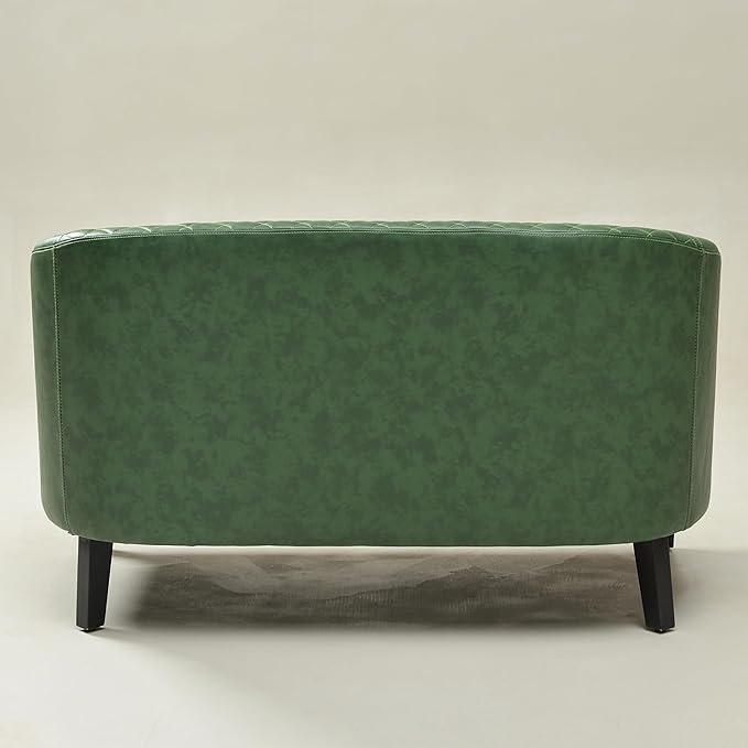 KINWELL 50 Faux Leather Upholstered Loveseat Sofa with 2 Swivel Barrel Accent Chairs Minimalist Comfy 2-Seater Couch and Armchair for Small Spaces Apartment Green