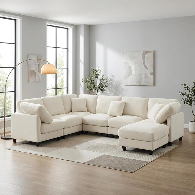 7 Seater Oversized Modular Sectional Sofa Deep Seat Cloud Couch - Free Combination Convertible Lounge Sofa Couch with Movable Ottoman for Living Room Apartment Office