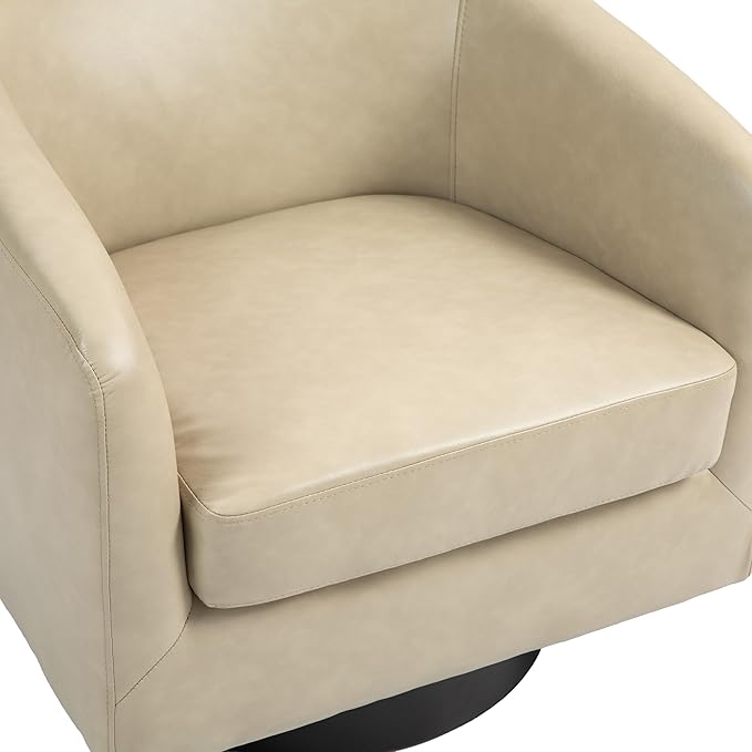 Lumibee Swivel Accent Chair Faux Leather Swivel Barrel Chair for Living Room Modern Comfy Upholstered Round Armchair Single Sofa Chair for Bedroom Club-Cream