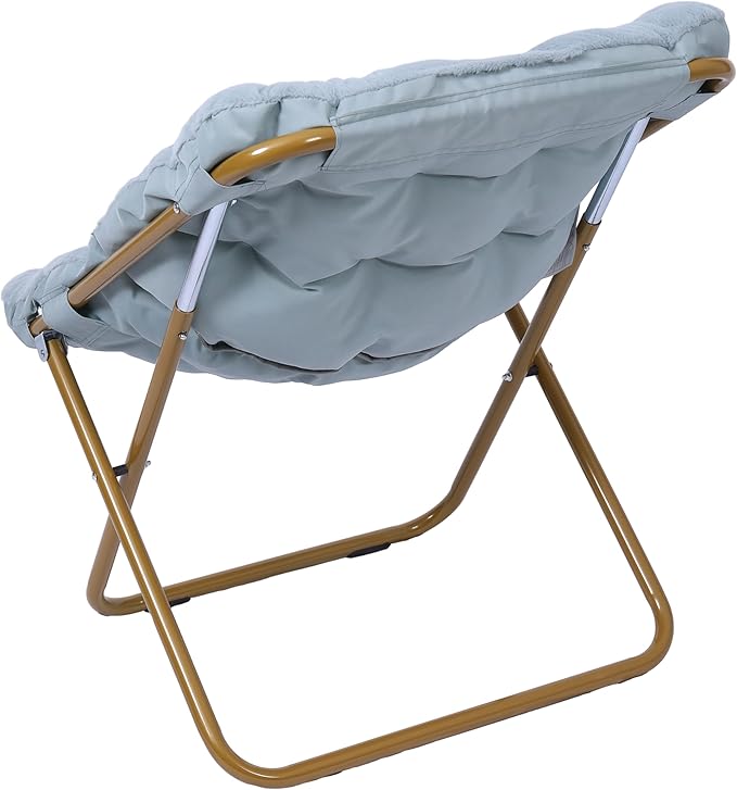 Flash Furniture Archer Saucer Chair with Folding Steel Frame Portable Oversized Saucer Chair for Dorm or Bedroom 28 Dusty Aqua Faux Fur/Soft Gold Frame