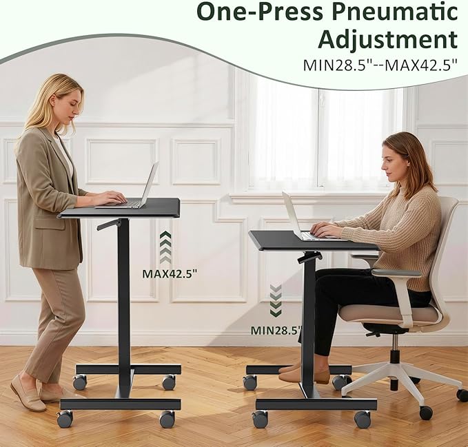 Adjustable Mobile Standing Desk Rolling Sit-Stand Laptop Desk with Locking Wheels Compact Portable Computer Table for Home Office or Dorm Black