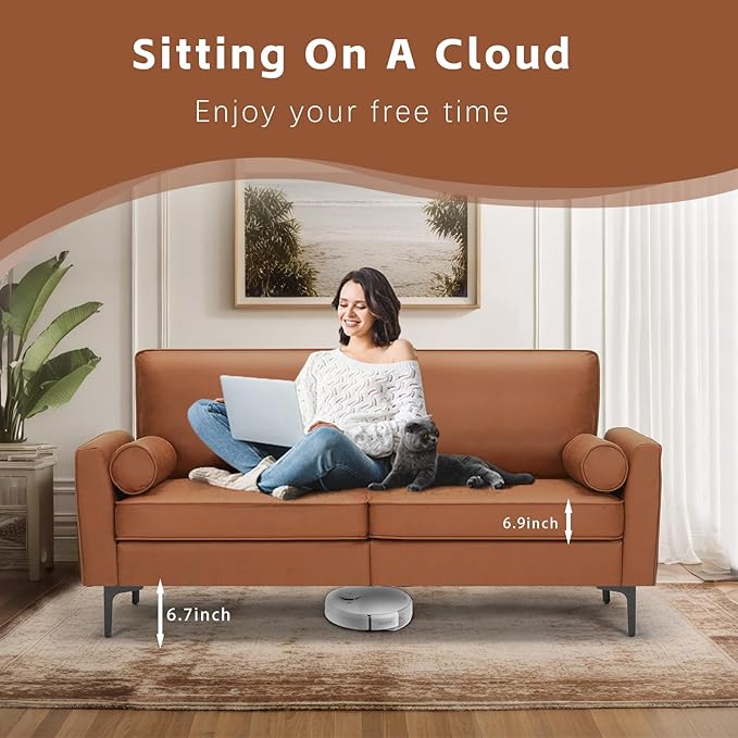 2 Piece Loveseat and Sofa Sets Mid Century Modern Decor Love Seat Couches for Living Room Upholstered 3 Seater Faux Leather with Deep Seats Easy to Install Small Couch for Bedroom (Brown Set of 2)