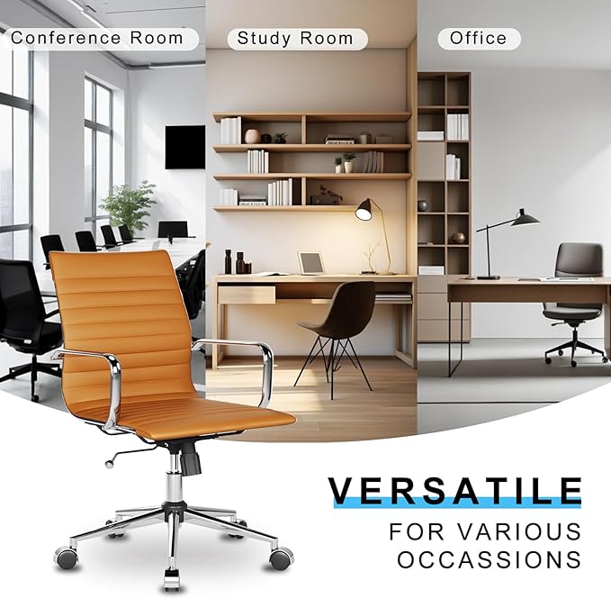 Ergonomic Office Chair with Lumbar Support Adjustable Swivel Mid Back Desk Chair PU Leather Computer Task Chair for Home Office 360° Rolling Terracotta