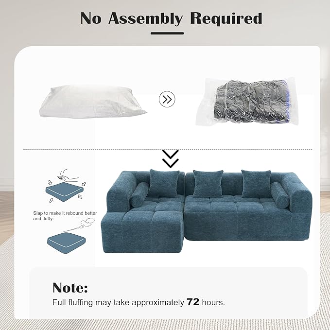 101.2 L Shaped Sofa Cloud Sectional Couch with Deep Seat Modern Boneless Couch with Chaise Memory Foam Couches for Living Room Apartment Office Blue